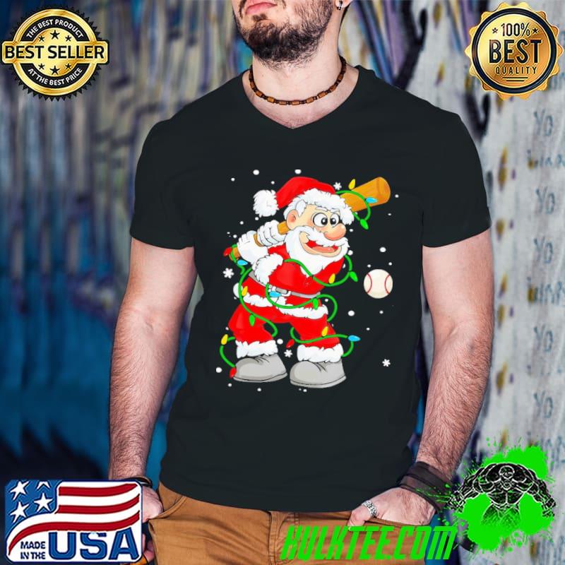 Top Baseball Santa Claus Lights Christmas shirt