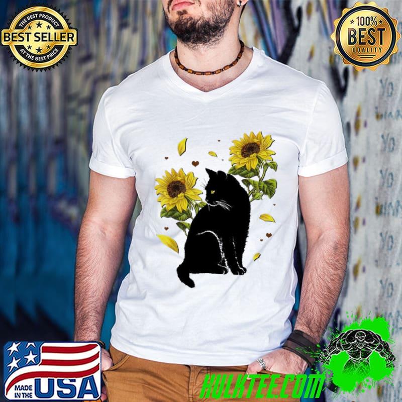 Top Black Cat Sunflower Shirt