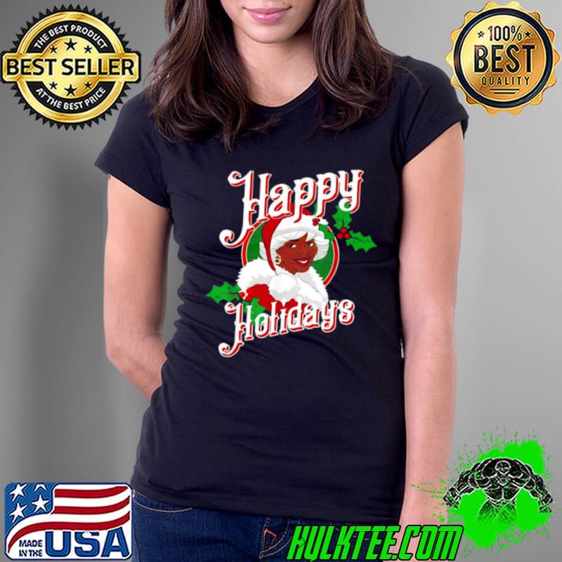 Top Black Happy Holidays African American Santa Mrs Claus Shirt Ladies Tee Top Black Happy Holidays African American Santa Mrs Claus Shirt Ladies Tee