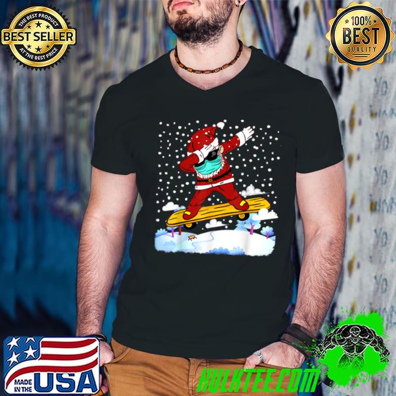 Top Dabbing Santa Snowboarding Wearing Mask T Shirt
