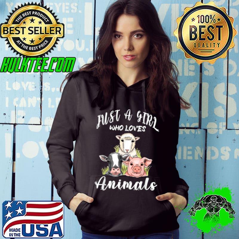 Top Just A Girl Who Loves Animals Farm Cow Sheep Pig Vegetarian T Shirt