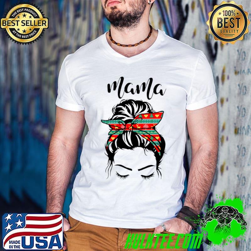 Top Mama Shirts for Women Rainbow Mom Christmas Love Red Plaid T-shirt