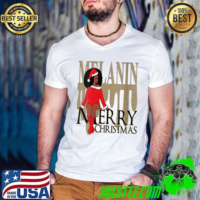 Top Melanin Dripping Afro Santa Claus Merry Christmas T-Shirt