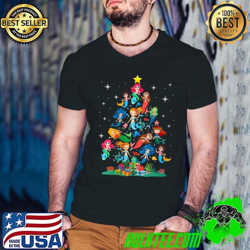 Top Mermaid Christmas Tree T Shirt for Mermaid Lovers T-shirt