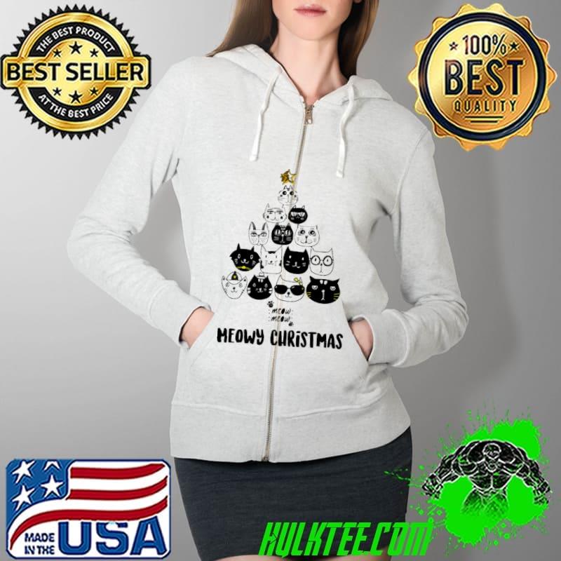 Top Merry Meowy Christmas Tree Cat Holiday Unisex Sweat Full Zip Hooded Top Merry Meowy Christmas Tree Cat Holiday Unisex Sweat Full Zip Hooded