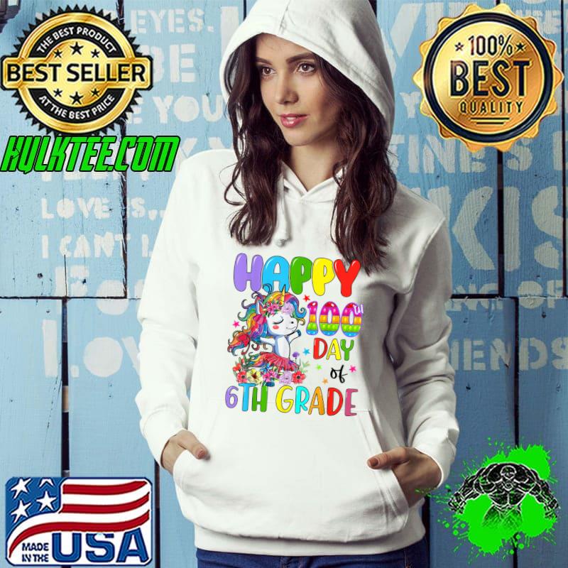 Unicorn Happy 100th Day Of 6th Grade For Kids Boys Girls T-Shirt
