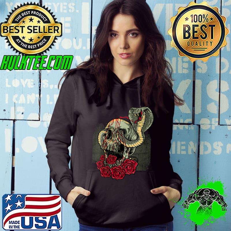 Best Skull Roses Snake Graphic Cobra Rock Music Heavy Metal T-shirt