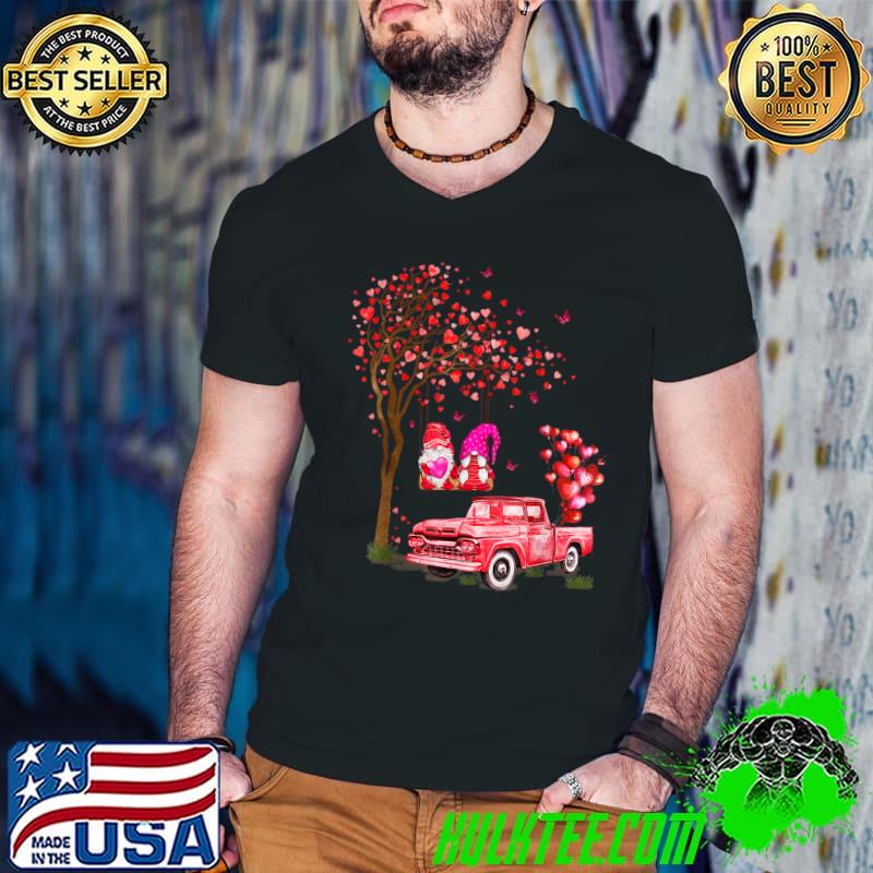 Couple Gnomes Love Heart Tree Red Truck Valentines Day T-Shirt Guys V Neck Couple Gnomes Love Heart Tree Red Truck Valentines Day T-Shirt Guys V Neck