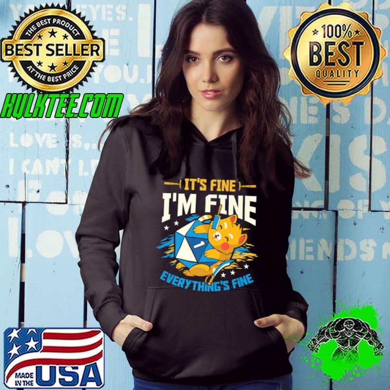 D20 Cat Dice It's Fine I'm Fine Everything's Fine Premium T-Shirt