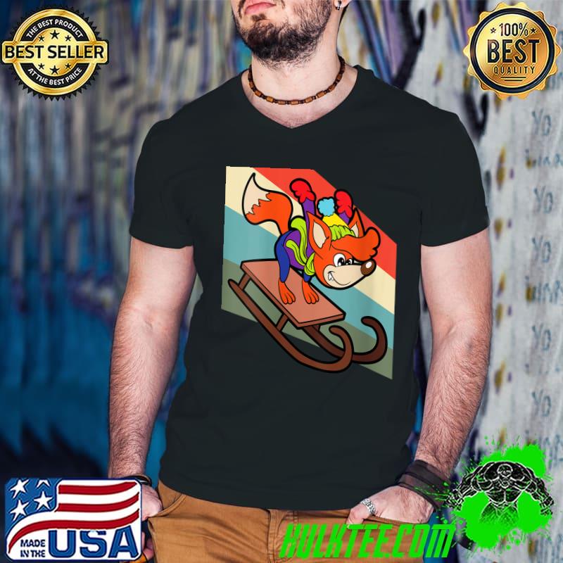 Fox Sledging Sled Sleighing Sledding Winter Season Snow T- Guys V Neck Fox Sledging Sled Sleighing Sledding Winter Season Snow T- Guys V Neck