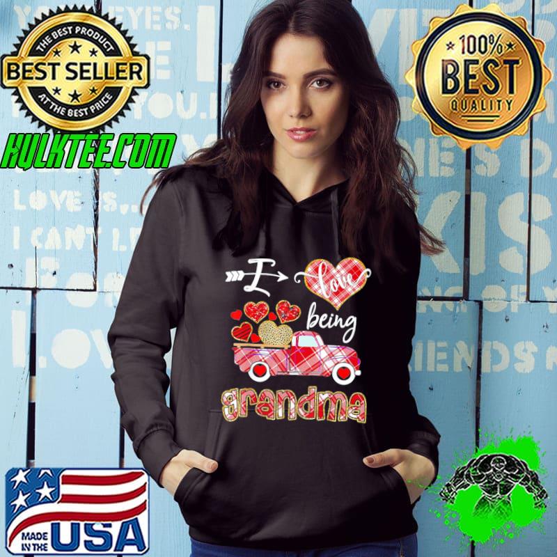 I Love Being Grandma Red Plaid Truck Hearts Valentine’s Day T-Shirt