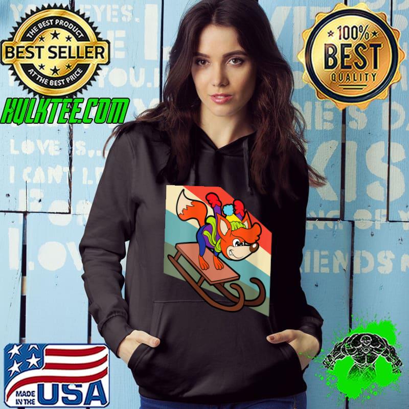 Nice Fox Sledging Sled Sleighing Sledding Winter Season Snow T-shirt
