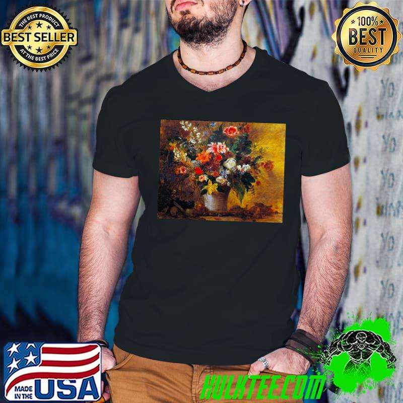 Official Euge`ne Delacroix Stilllife Of Flowers 1834 Nature Morte De Fleurs Unisex T-Shirt Guys V Neck Official Euge`ne Delacroix Stilllife Of Flowers 1834 Nature Morte De Fleurs Unisex T-Shirt Guys V Neck