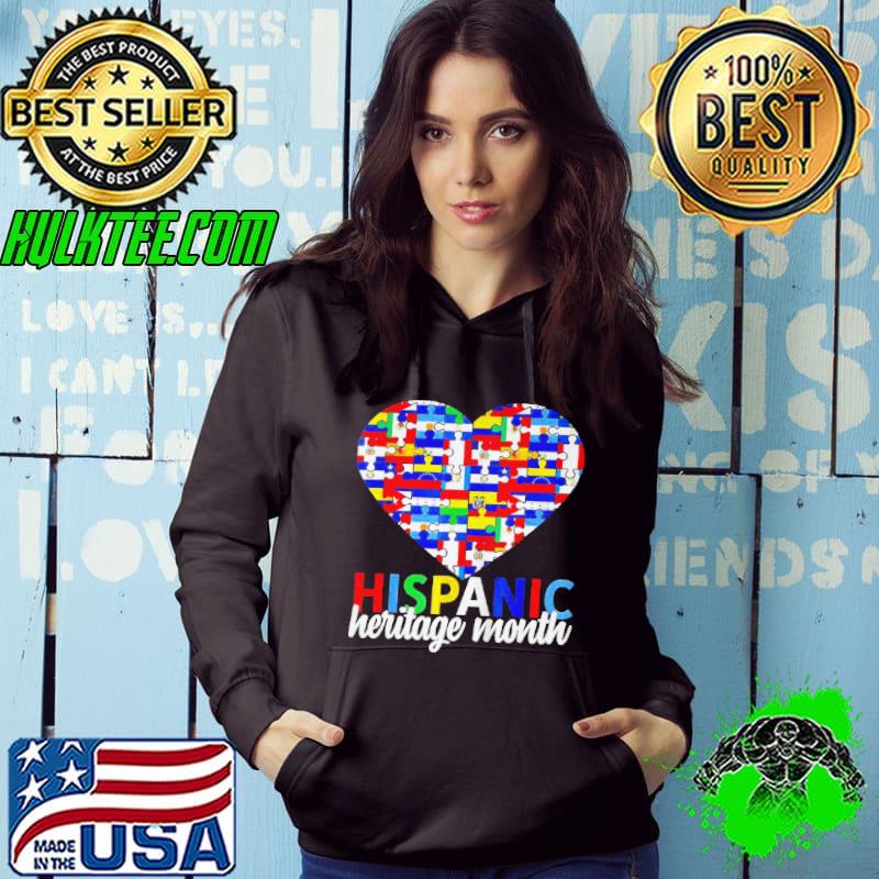 Official Hispanic heritage month all countries flags heart shirt