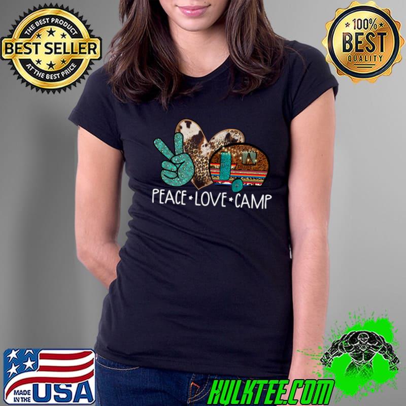 Official Peace Love Camp Shirt, Leopard Western Camping Camper Lovers Premium T-Shirt Ladies Tee Official Peace Love Camp Shirt, Leopard Western Camping Camper Lovers Premium T-Shirt Ladies Tee