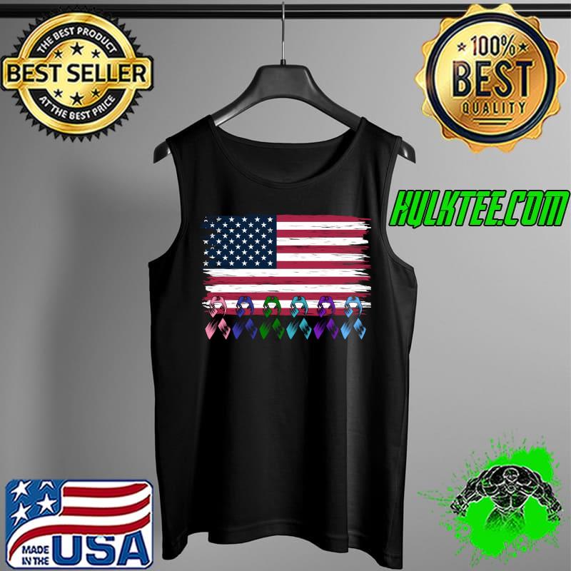 Official Proud Cancer Warrior Ribbon US Flag Cancer Awareness T- Tank Top Official Proud Cancer Warrior Ribbon US Flag Cancer Awareness T- Tank Top