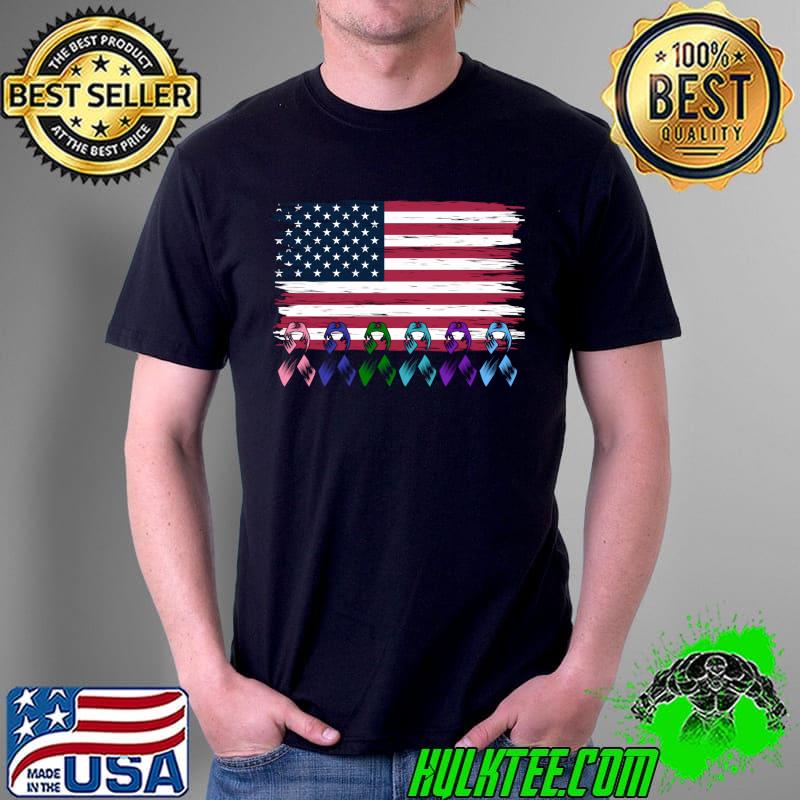 Official Proud Cancer Warrior Ribbon US Flag Cancer Awareness T- Unisex Official Proud Cancer Warrior Ribbon US Flag Cancer Awareness T- Unisex