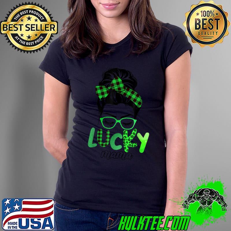 Premium Lucky Mama Leopard Plaid Messy Bun Irish St Patricks Day T-Shirt Ladies Tee Premium Lucky Mama Leopard Plaid Messy Bun Irish St Patricks Day T-Shirt Ladies Tee