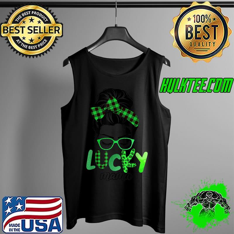 Premium Lucky Mama Leopard Plaid Messy Bun Irish St Patricks Day T-Shirt Tank Top Premium Lucky Mama Leopard Plaid Messy Bun Irish St Patricks Day T-Shirt Tank Top