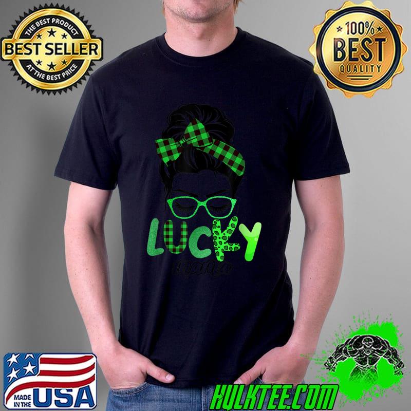 Premium Lucky Mama Leopard Plaid Messy Bun Irish St Patricks Day T-Shirt Unisex Premium Lucky Mama Leopard Plaid Messy Bun Irish St Patricks Day T-Shirt Unisex