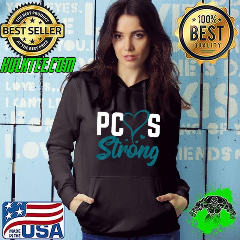 Premium PCOS Strong Heart Ovarian Disease Velvety Skin Teal Ribbon T-Shirt
