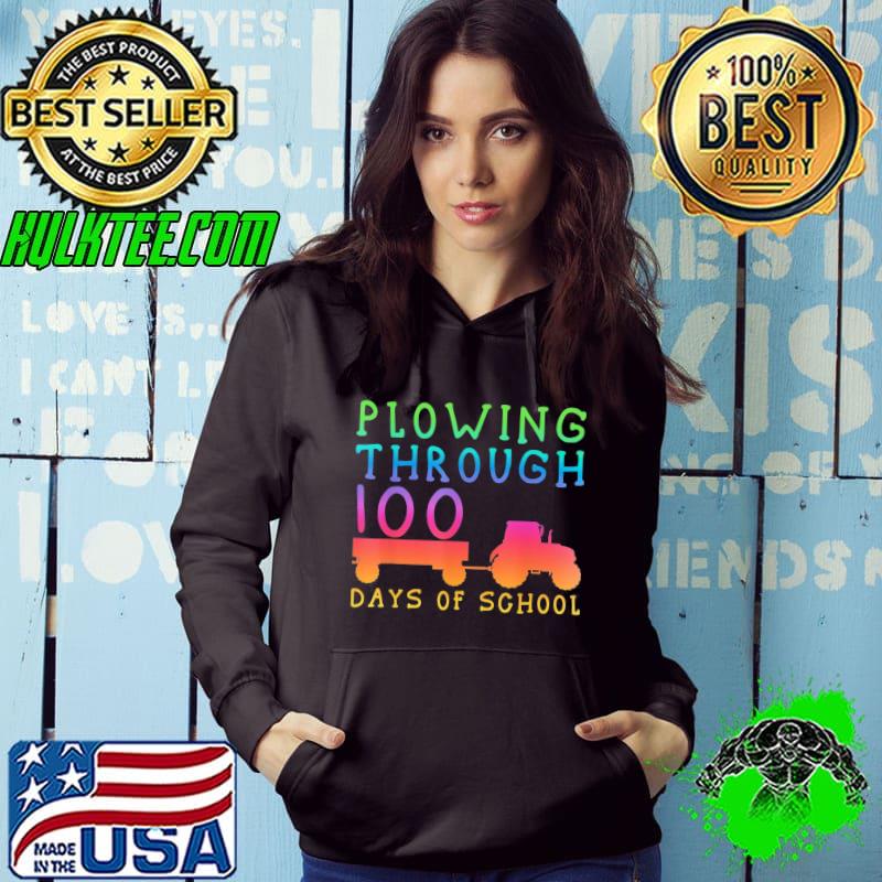 Top Tractor Colorful Plowing Through 100 Days Of School T-Shirt