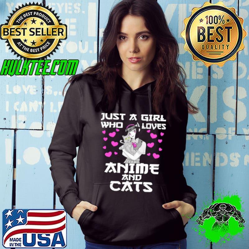 Womens Japanese Manga Cosplay Otaku Anime Girl With Cat Shirt