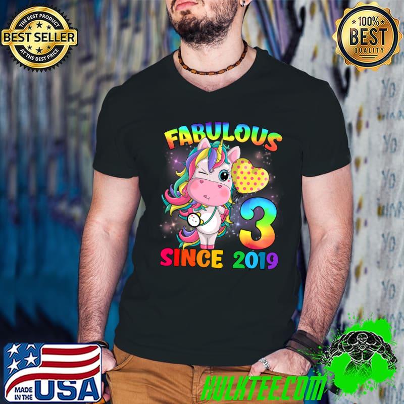 3 Years Old 3rd Birthday Unicorn Girl Fabulous Since 2019 Premium T-Shirt