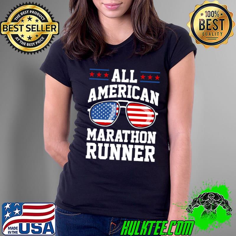 All-American Marathon Runner Patriotic USA Flag T- Ladies Tee All-American Marathon Runner Patriotic USA Flag T- Ladies Tee