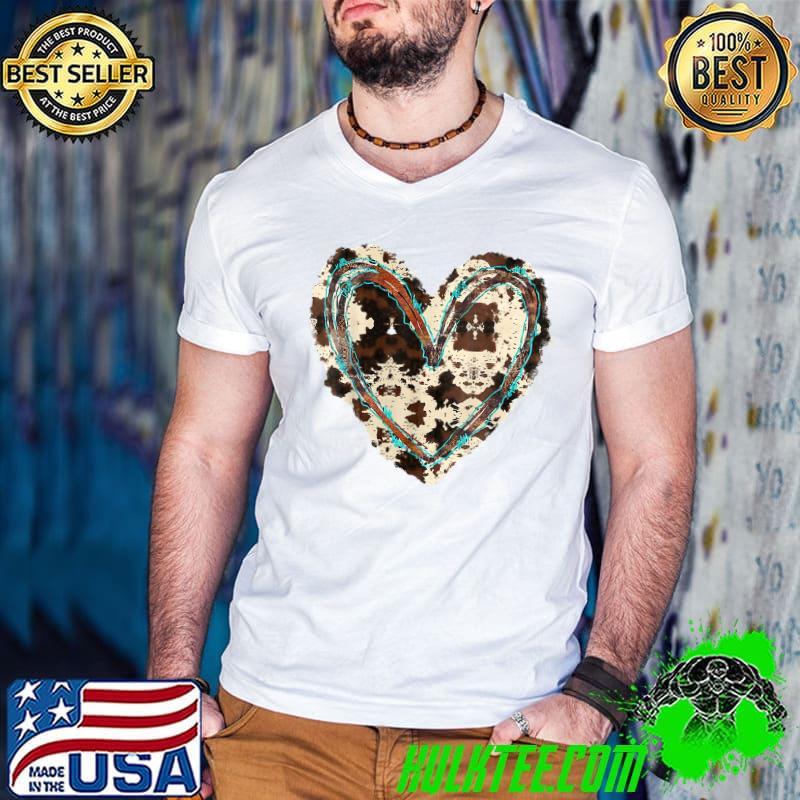 Awesome Western Southern Cowhide Leopard Heart Cowgirl Country Girl T-Shirt