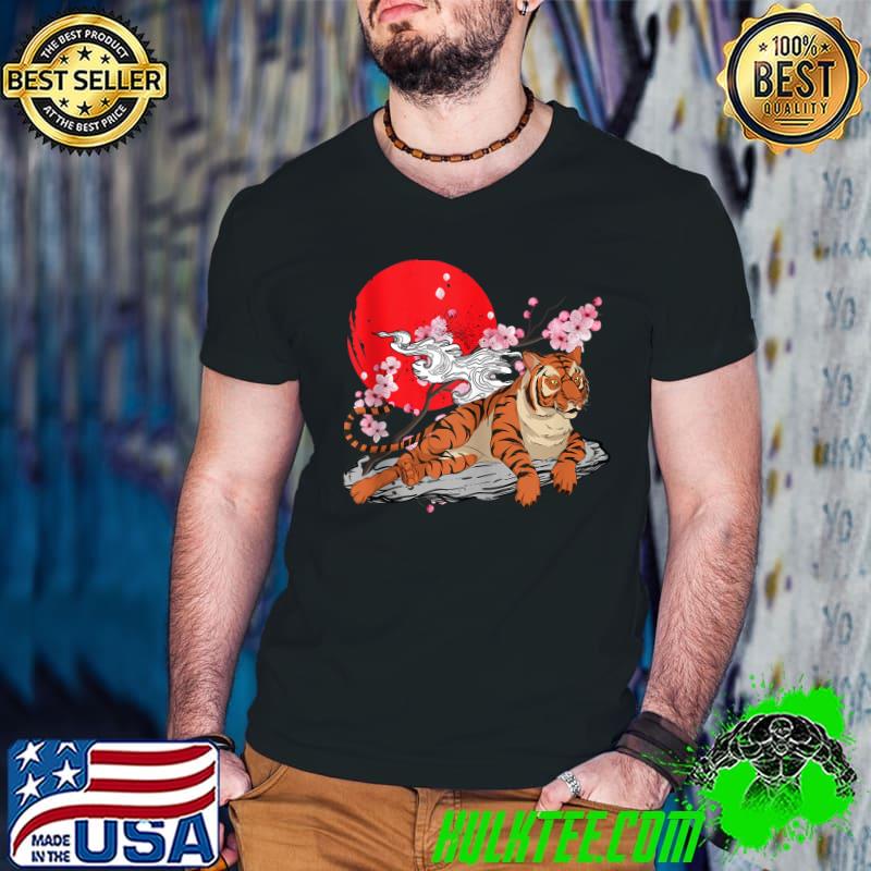 Cherry Blossom Wild Cat Animal Lover Sakura Asian Tiger T- Guys V Neck Cherry Blossom Wild Cat Animal Lover Sakura Asian Tiger T- Guys V Neck