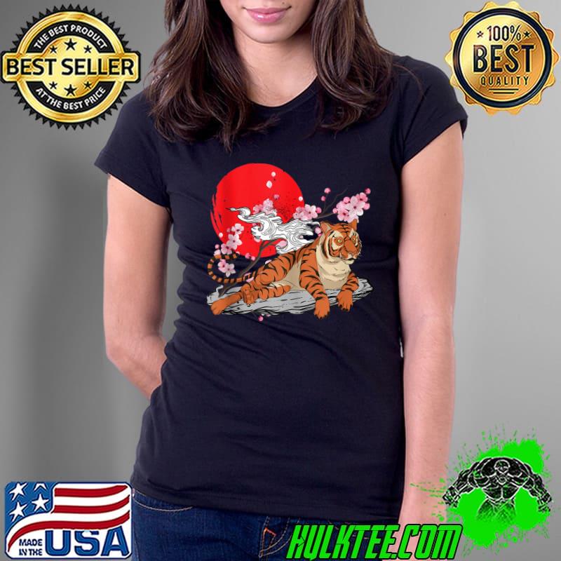 Cherry Blossom Wild Cat Animal Lover Sakura Asian Tiger T- Ladies Tee Cherry Blossom Wild Cat Animal Lover Sakura Asian Tiger T- Ladies Tee