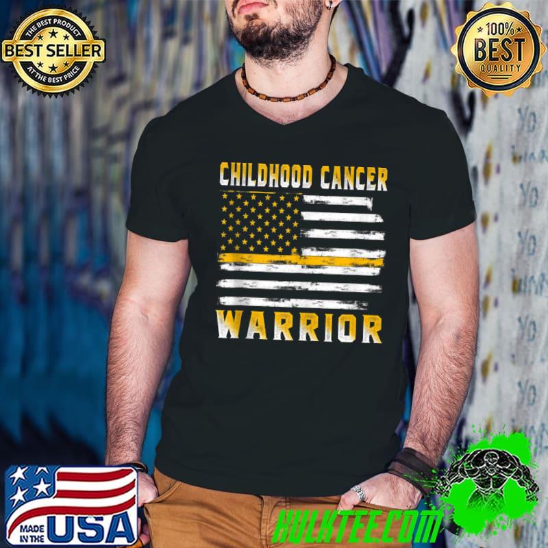 Childhood Cancer Warrior USA Flag American Support T- Guys V Neck Childhood Cancer Warrior USA Flag American Support T- Guys V Neck