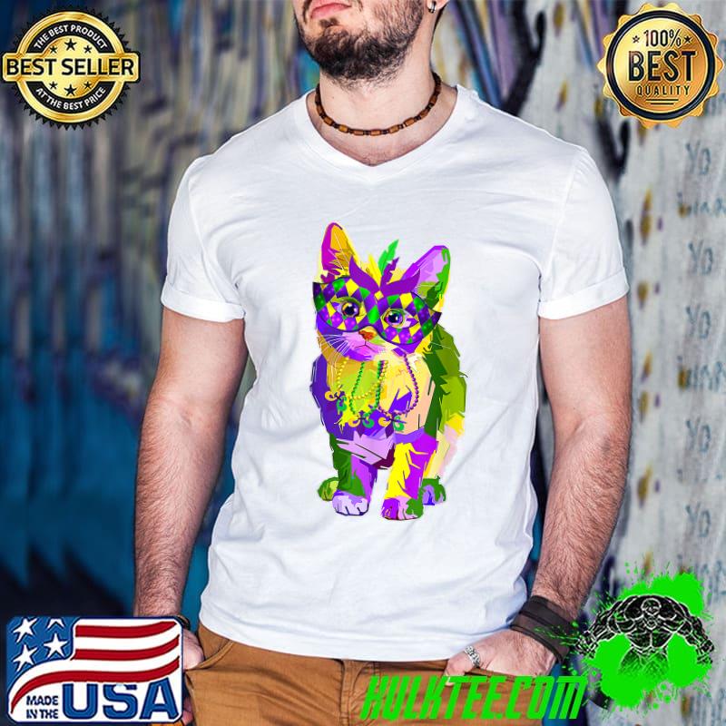 Cute Cat Wearing Carnival Mask Mardi Gras Cat Lover Gifts T-Shirt