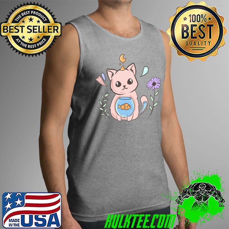 Cute Pastel Goth Kawaii Anime - Cat With a Fishbowl T- Tank Top Cute Pastel Goth Kawaii Anime - Cat With a Fishbowl T- Tank Top