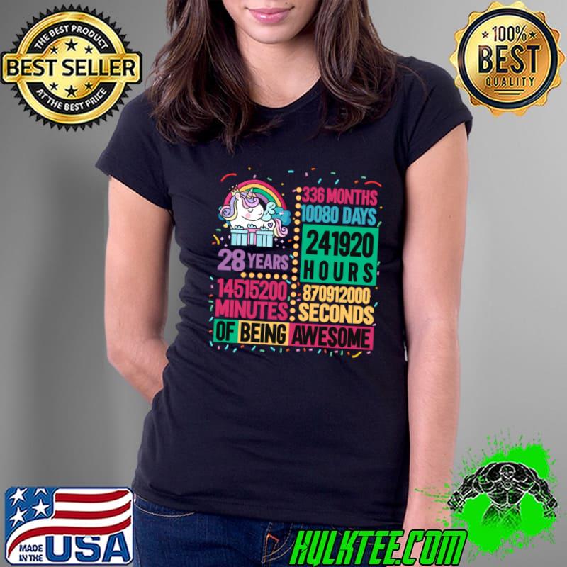 Cute Unicorn 28 Years Lifetime Rainbow 28th Birthday T-shirt