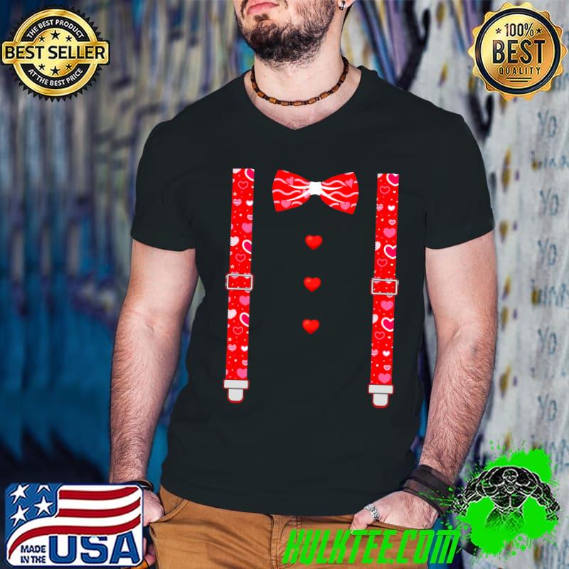Cute Valentines Day Costume Red Hearts Bow Tie Suspenders T-shirt