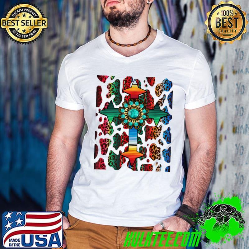 Faith Cross Christian Serape Animal Leopard Print Religious T-Shirt