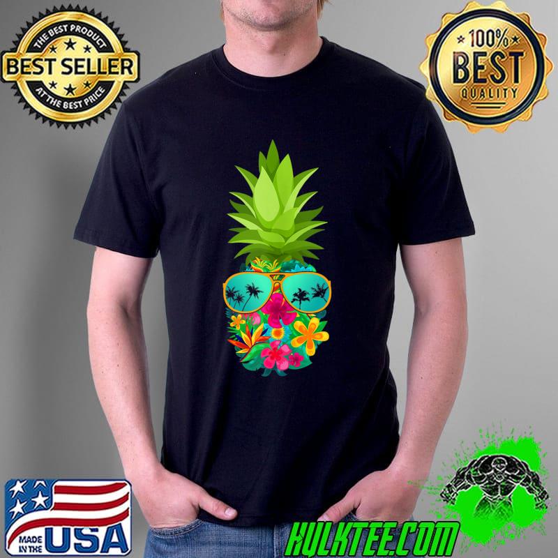 Flower Pineapple With Sunglasses Hawaiian T- Unisex Flower Pineapple With Sunglasses Hawaiian T- Unisex