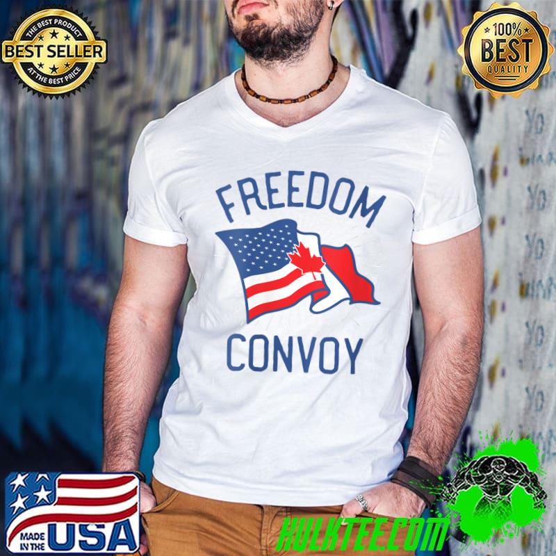 Freedom Convoy 2022 Truckers USA America Canada Flag Support T-Shirt
