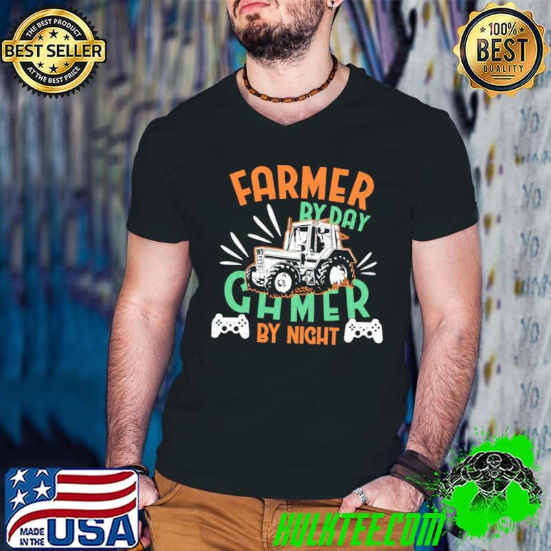 Funny farmer by day gamer by night shirt