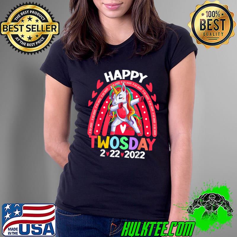 Happy Twosday 2022 Unicorn Girl Rainbow Twos Day 2222022 T T-Shirt