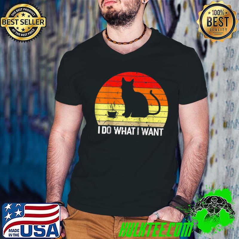 I-Do What I-Want Retro Coffee Black-Cat Silhouette Cat T-shirt