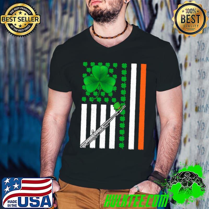 Irish Shamrock Vintage American Flag Flute St Patrick's Day T- Guys V Neck Irish Shamrock Vintage American Flag Flute St Patrick's Day T- Guys V Neck