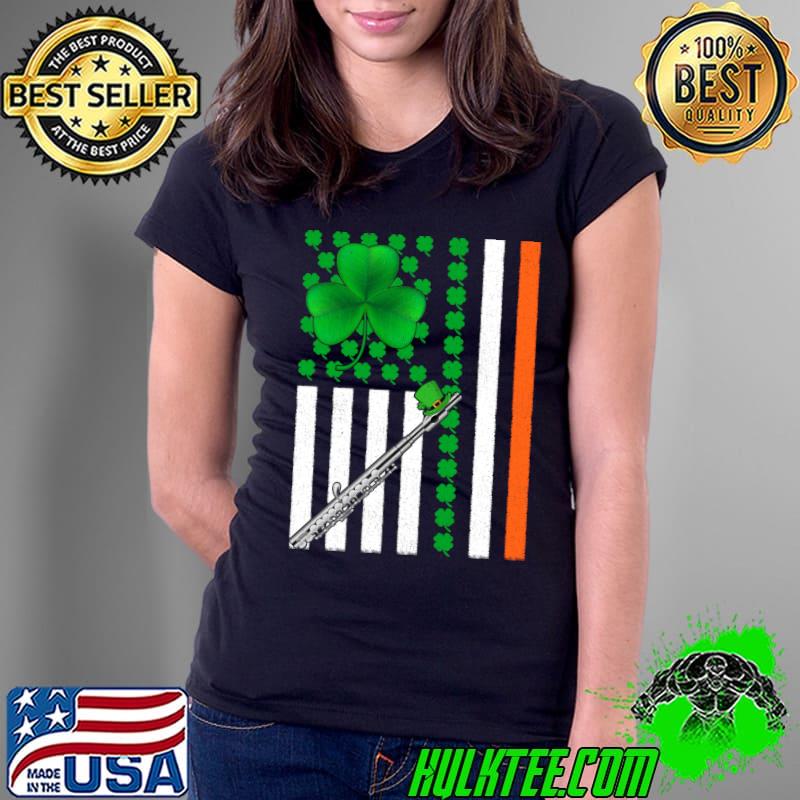 Irish Shamrock Vintage American Flag Flute St Patrick's Day T-shirt