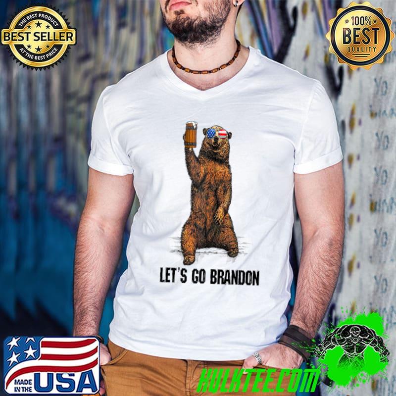 Lets Go Brandon Bear Drinking Beer USA Flag Vintage T-shirt