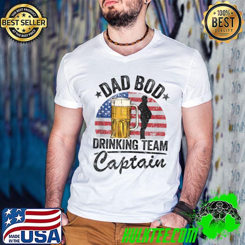 Mens Dad Bod Drinking Team Captain American Flag 4th Of July Beer T-shirt