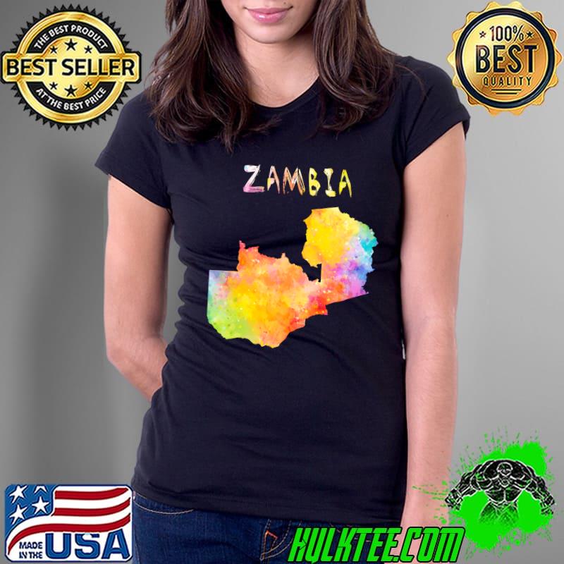 Multicolor Watercolor Zambia Map, digital Artwork T-shirt
