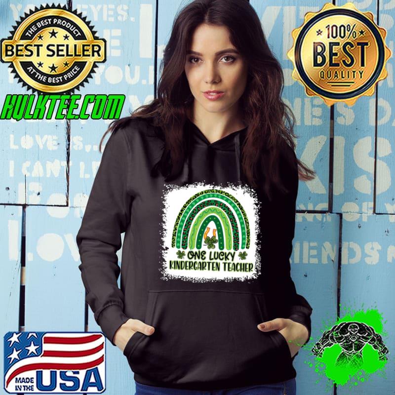One Lucky Kindergarten Teacher Patricks Day Boho Bleached T-Shirt