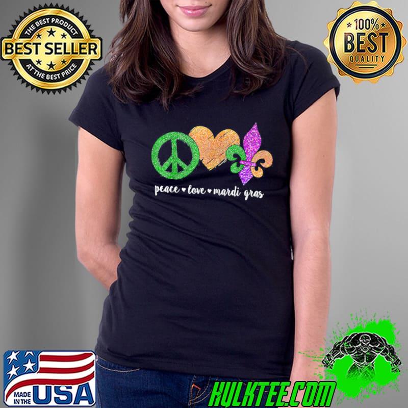 Peace sign heart fleur de lys hippie peace love mardI gras shirt